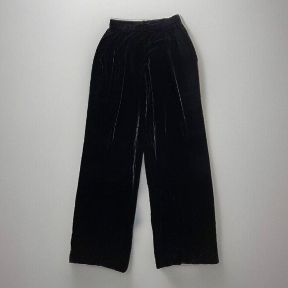 Tesori Velvet Pants 26" Waist Size 8 Black Silk Blend Pleats Wide Leg Whimsygoth - Picture 1 of 9